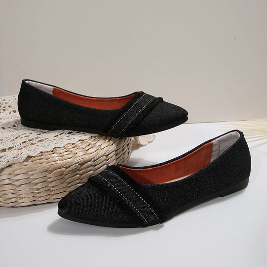 Damen elegante Ballerinas aus Denim mit Fransendetail
