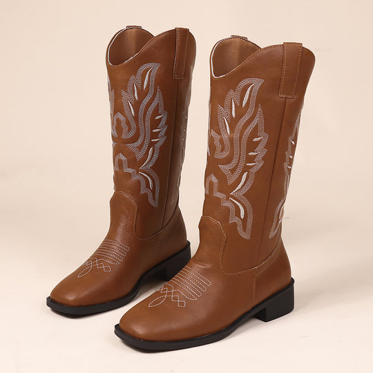 Damen Cowboystiefel mit mittelhohem Schaft, quadratischer Zehenpartie und dekorativer Stickerei Shop Nory