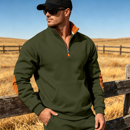 Herren Athletisches Halbzip-Sweatshirt mit Ellenbogenpatches und Kängurutasche Shop Nory