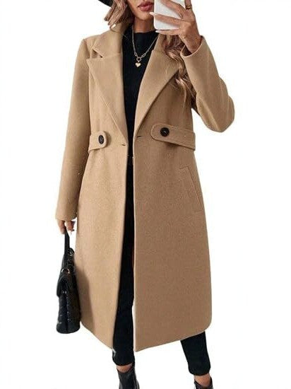 Damen Midilanger Wollmix-Mantel mit Taillenpatte und klassischem Revers Shop Nory