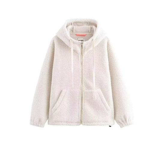 Damen Teddy-Fleece-Kapuzenjacke mit durchgehendem Reißverschluss und Kängurutaschen Shop Nory