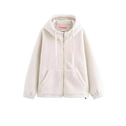 Damen Teddy-Fleece-Kapuzenjacke mit durchgehendem Reißverschluss und Kängurutaschen Shop Nory
