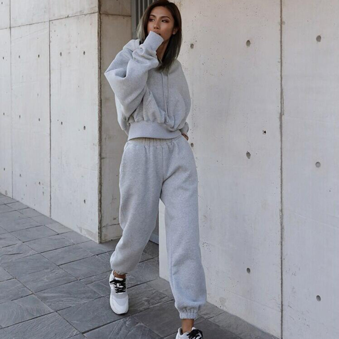 Damen lässiges Oversize-Kapuzen-Sweatset mit Cropped-Hoodie und Highwaist-Jogginghose Shop Nory