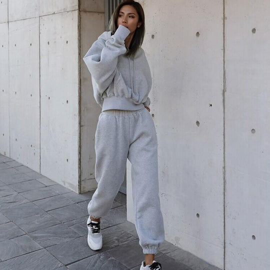 Damen lässiges Oversize-Kapuzen-Sweatset mit Cropped-Hoodie und Highwaist-Jogginghose Shop Nory