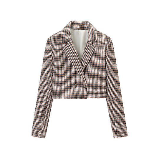 Damen Cropped Blazer im Hahnentritt-Muster mit doppelreihiger Knopfleiste Shop Nory