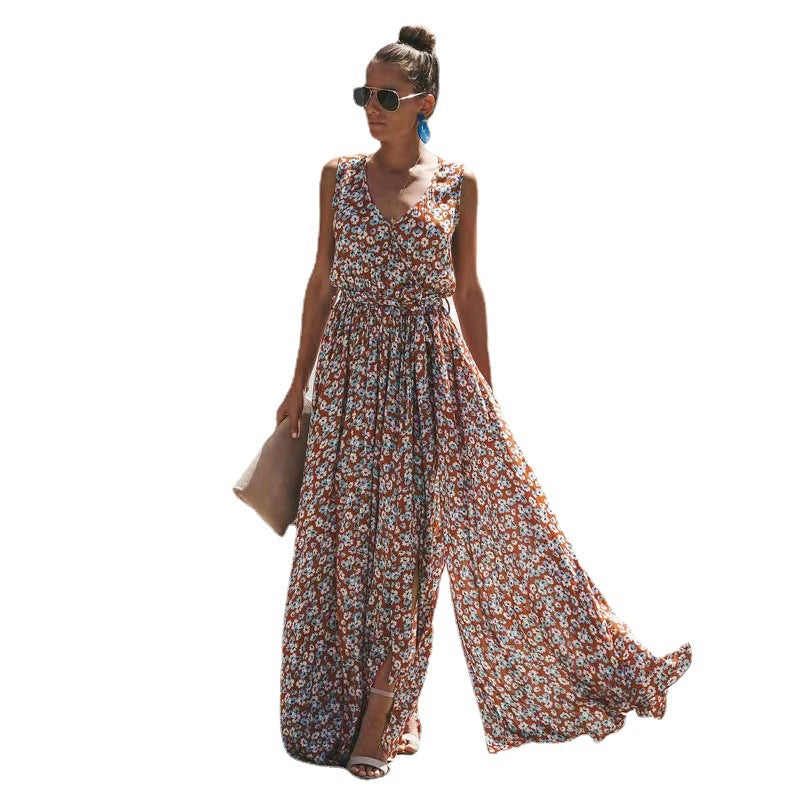Damen Maxi-Kleid mit floralem Design und hohem Schlitz
