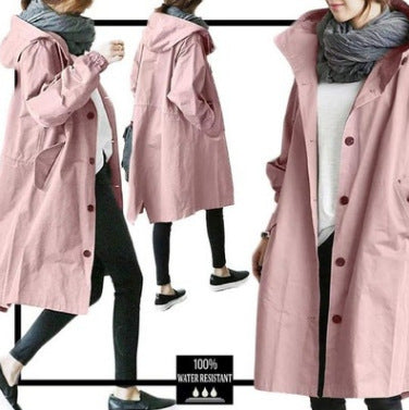 Damen nan leichter oversized Regenmantel mit Kapuze und verdeckter Knopfleiste Shop Nory