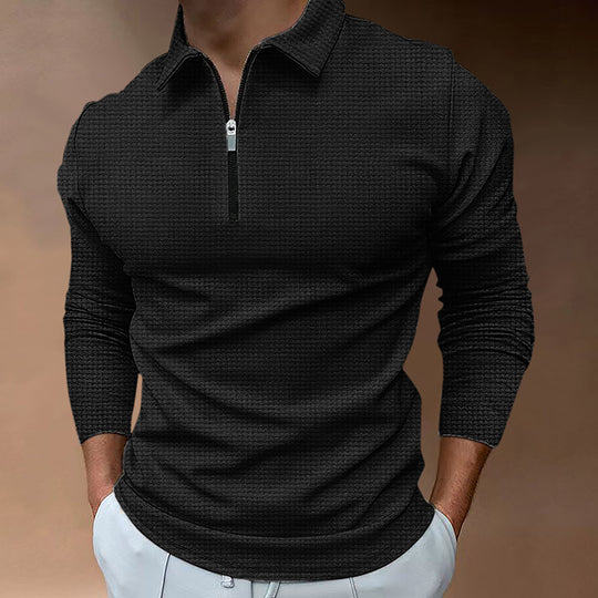 Herren Feines Waffelstrick-Halbzip-Polo mit Kentkragen & Langarm Shop Nory