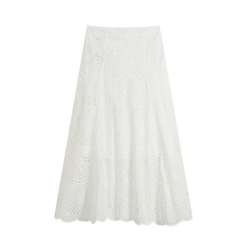 Damen Midirock mit Broderie Anglaise, ausgestellter A-Linie und geschwungenem Saum Shop Nory