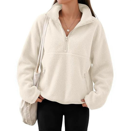 Damen Oversize Sherpa-Fleece-Pullover mit Halbreißverschluss und Kängurutasche Shop Nory