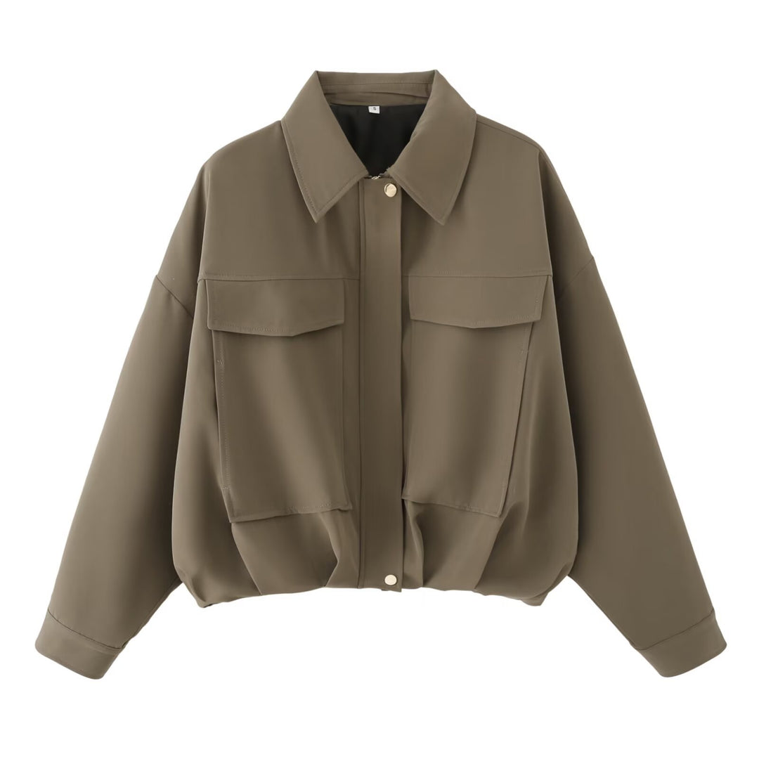 Damen Oversize Utility-Jacke mit Pattentaschen, Drop-Shoulder und elastischem Saum Shop Nory