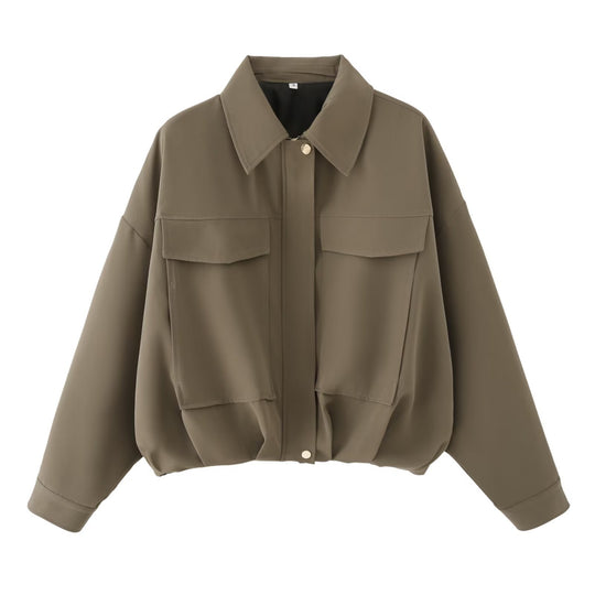 Damen Oversize Utility-Jacke mit Pattentaschen, Drop-Shoulder und elastischem Saum Shop Nory