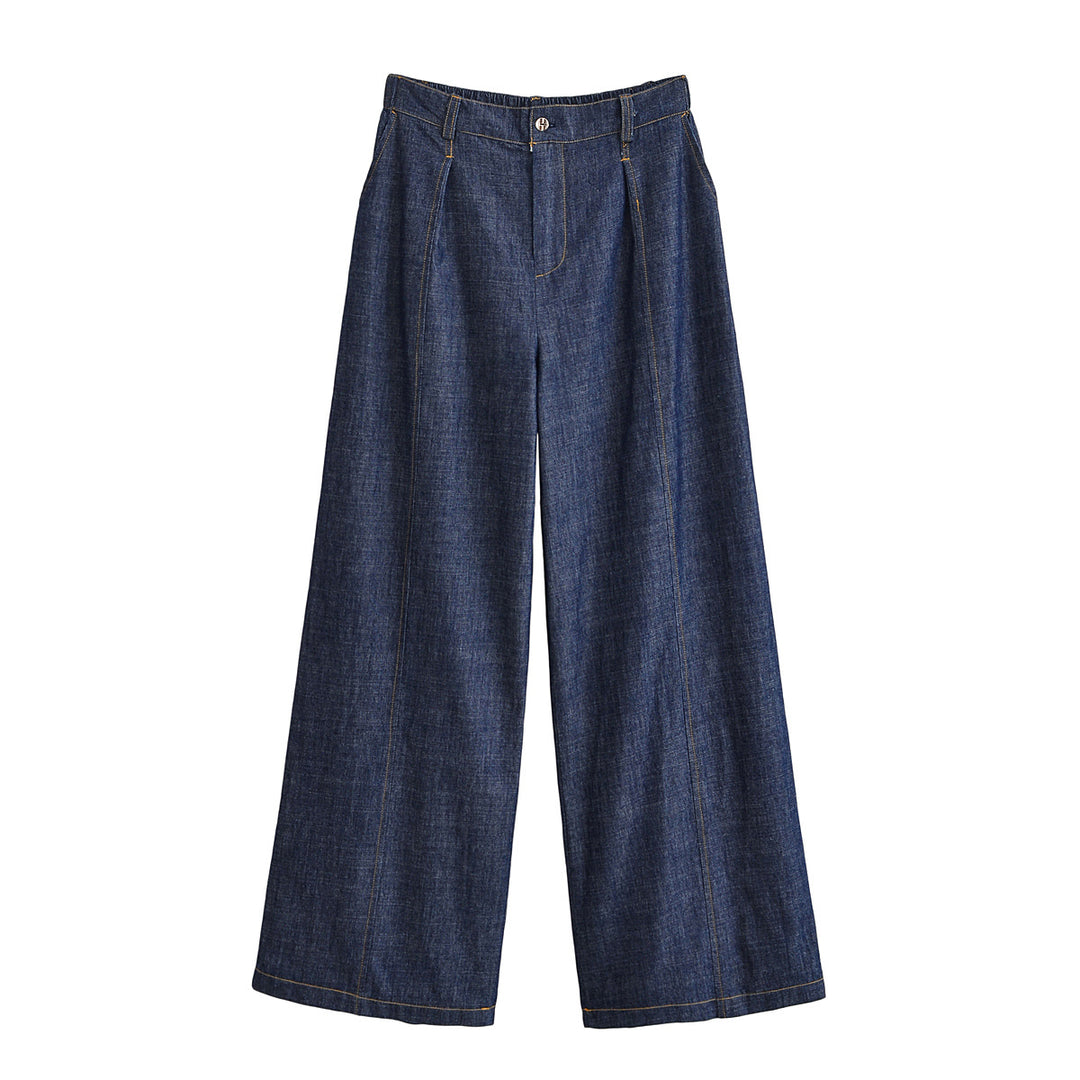 Damen Weite High-Waist Denim-Hose mit Bügelfalte und weitem Bein Shop Nory