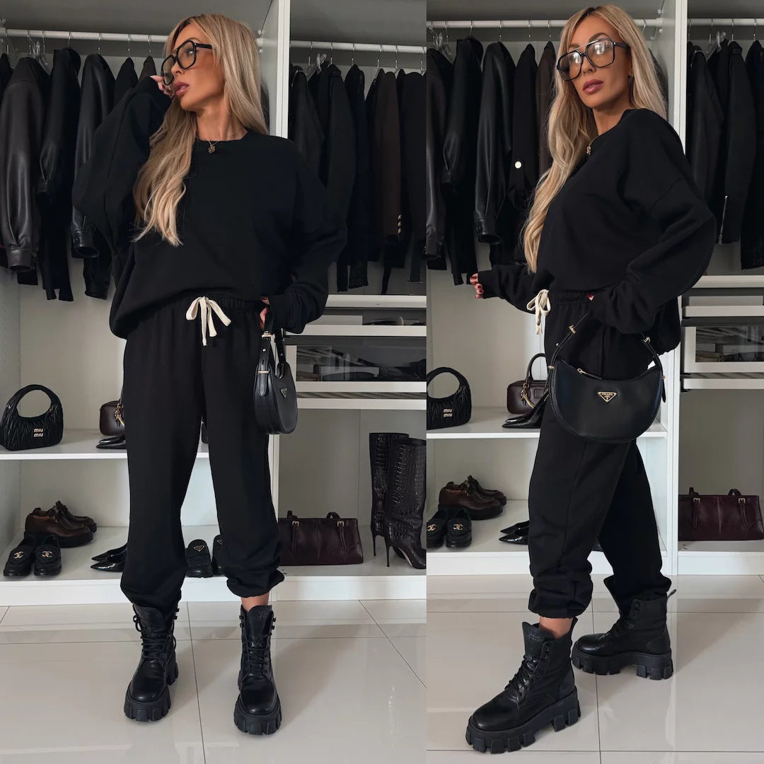 Damen weiches Lounge-Set aus Baumwollmix mit Tunnelzug und elastischen Bündchen Shop Nory