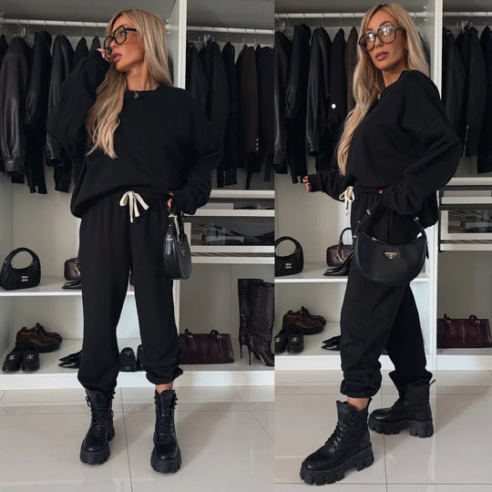 Damen weiches Lounge-Set aus Baumwollmix mit Tunnelzug und elastischen Bündchen Shop Nory
