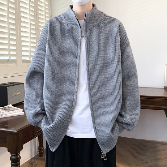 Herren Oversized Strick‑Zipjacke mit hohem Stehkragen und feiner Rippstruktur Shop Nory