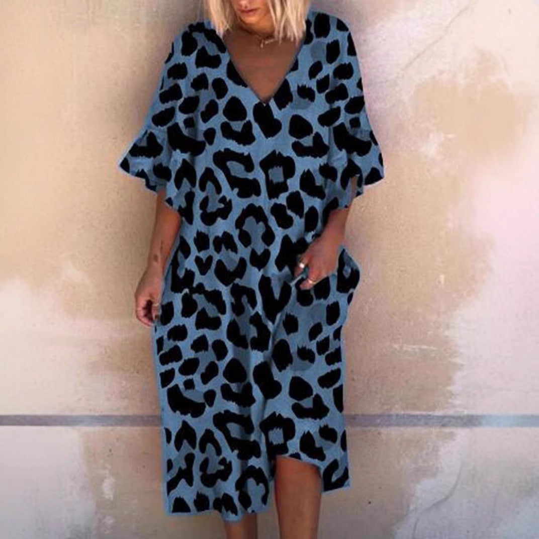 Damen Ärmelloses Kaftan Kleid im Leopardenmuster
