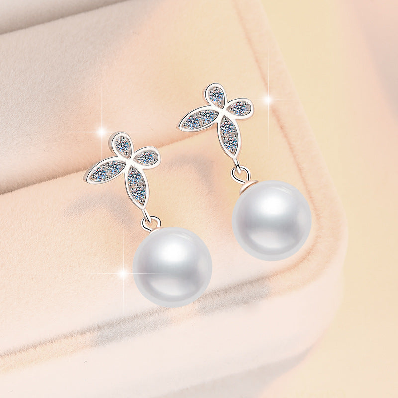Damen Ohrringe mit eleganten Perlen und kristallverziertem Blattdesign Shop Nory
