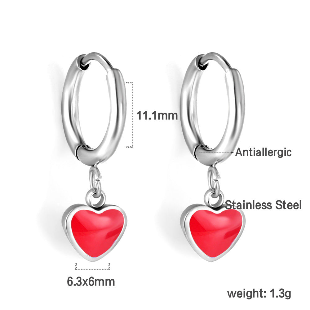 Damen Hängende Ohrstecker mit herzförmigem Anhänger aus Edelstahl Shop Nory