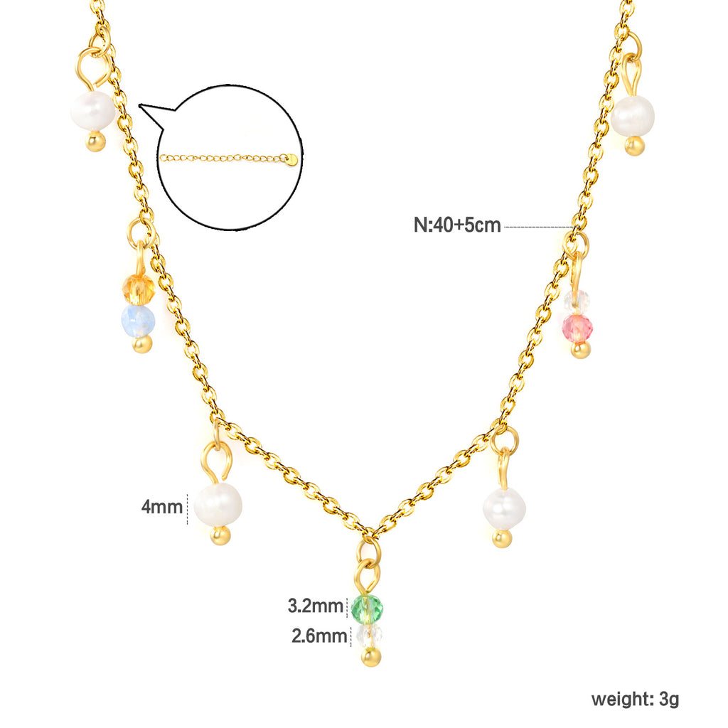 Damen Halskette mit funkelndem Kreuz-Anhänger und eleganten Glasperlen Shop Nory