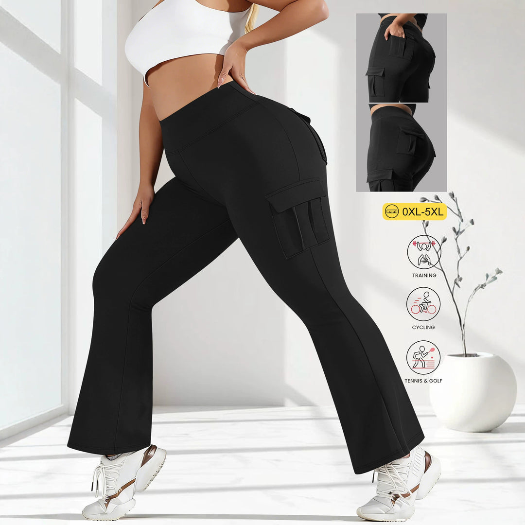 Damen High-Waist Cargo-Yoga-Flarehose mit Seitentaschen Shopy Nory