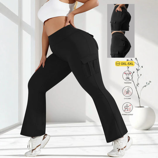 Damen High-Waist Cargo-Yoga-Flarehose mit Seitentaschen Shopy Nory