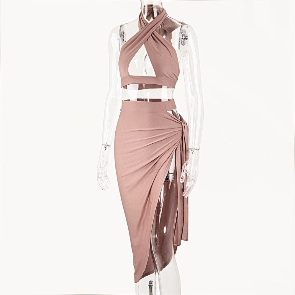 Damen Elegantes Cut-Out Kleid mit Wickeloptik und tiefem Ausschnitt