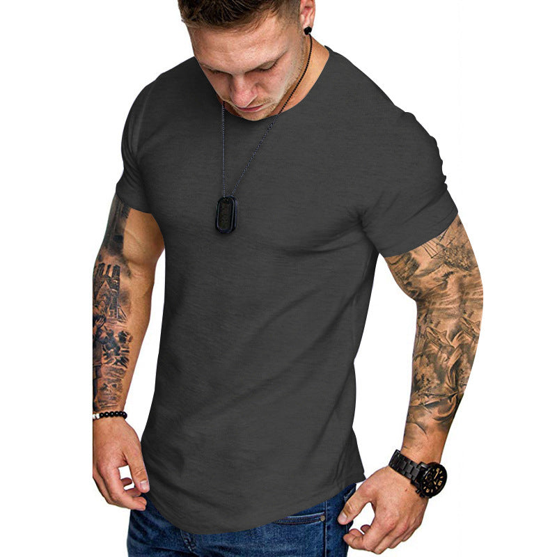 Herren nan figurbetontes Rundhalsshirt mit athletischem Schnitt elastischem Baumwoll-Elasthan-Mix und abgerundetem Saum