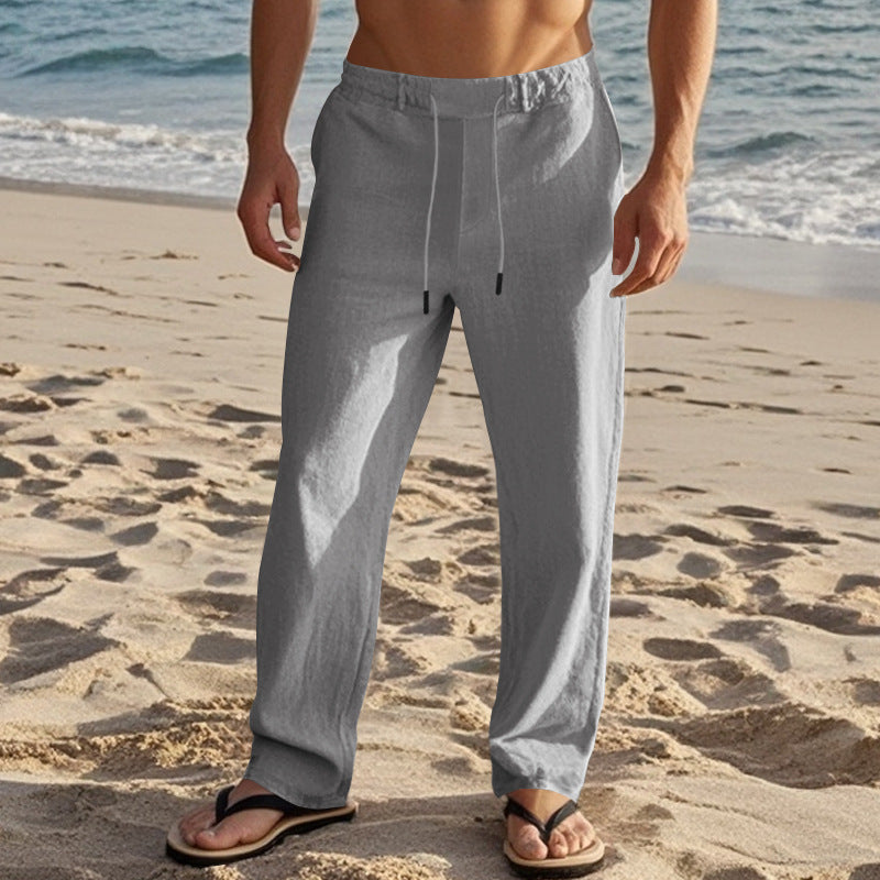 Herren lässige Strandhose mit elastischem Bund und atmungsaktivem Leinenmaterial