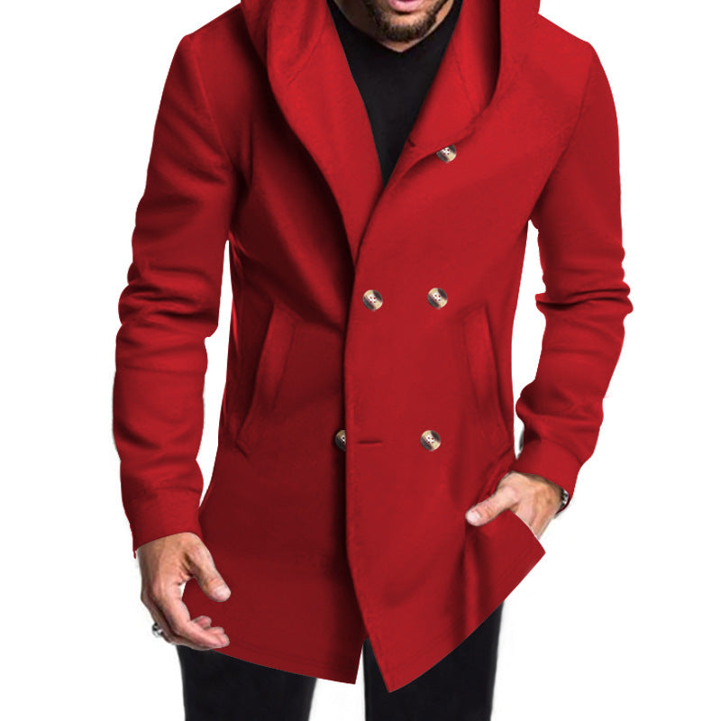 Herren Modische Doppelreihige Jacke mit Kapuze