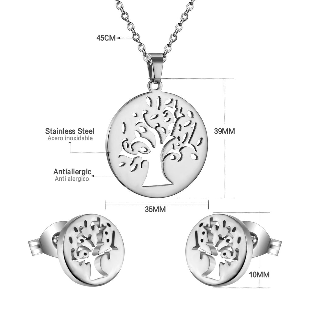 Damen Schmuckset mit Baum-Anhängern aus hochwertigem Edelstahl und goldplattiertem Design Shop Nory