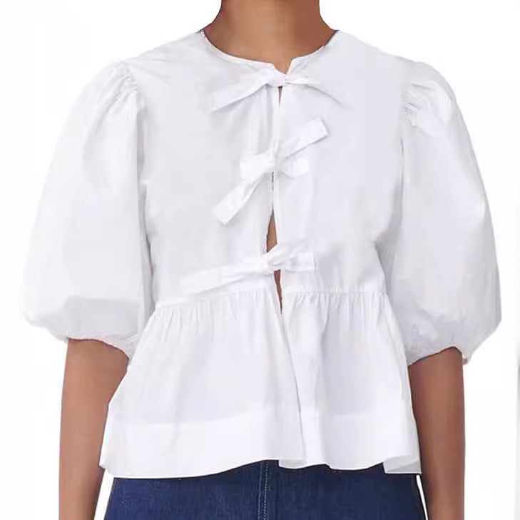 Damen Bluse mit voluminösen Ärmeln und modischem Leopardenmuster