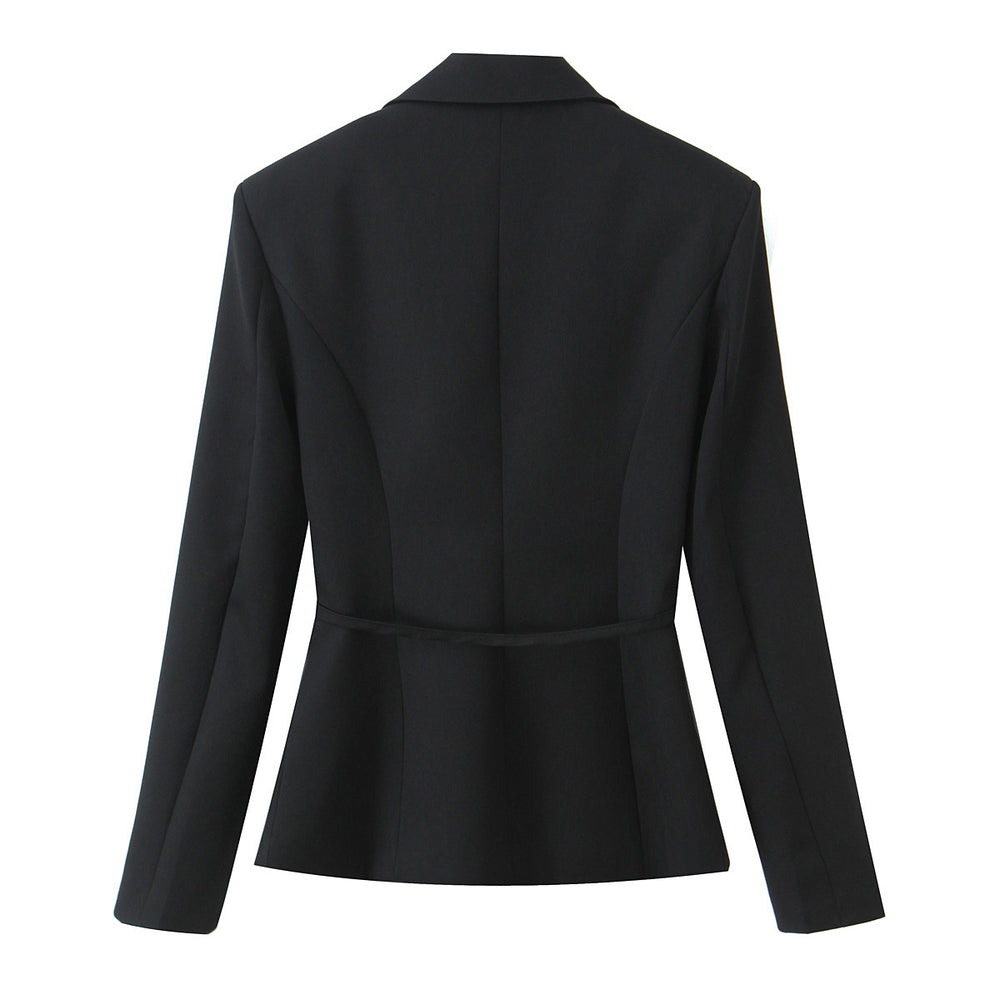 Damen Zweiteiliges tailliertes Blazer- und Midaxi-Rock-Set mit Rosenapplikation am Gürtel und Polka-Dot‑Rock Shop Nory