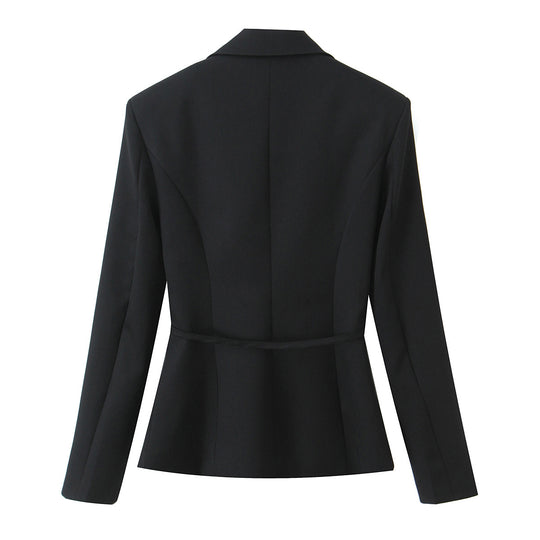 Damen Zweiteiliges tailliertes Blazer- und Midaxi-Rock-Set mit Rosenapplikation am Gürtel und Polka-Dot‑Rock Shop Nory