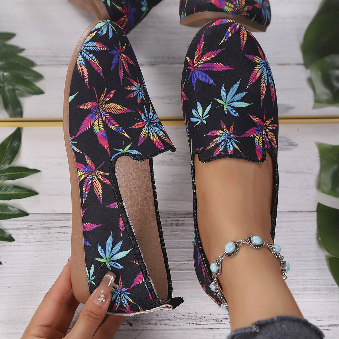 Damen Slip-On Mokassins mit buntem Pflanzenmuster Shopnory