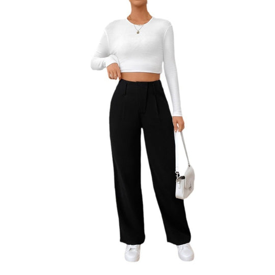 Damen Weite High-Waist Stoffhose mit Bügelfalte und Bundfalten Shop Nory