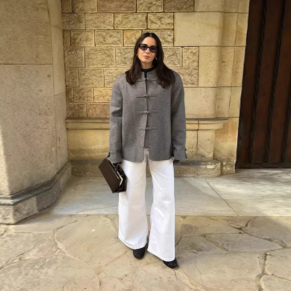 Damen Boxy Wollmix-Kurzjacke mit Knebelverschlüssen und Stehkragen Shop Nory