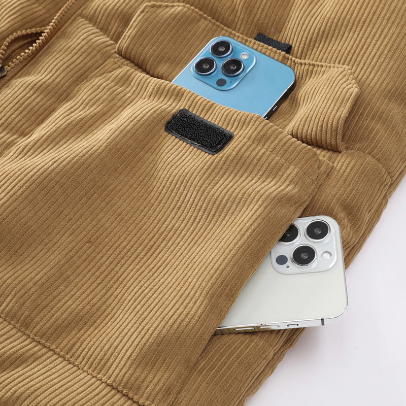 Herren Cord-Utility-Steppweste mit Teddyfutter, hohem Stehkragen und aufgesetzten Klappentaschen Shop Nory