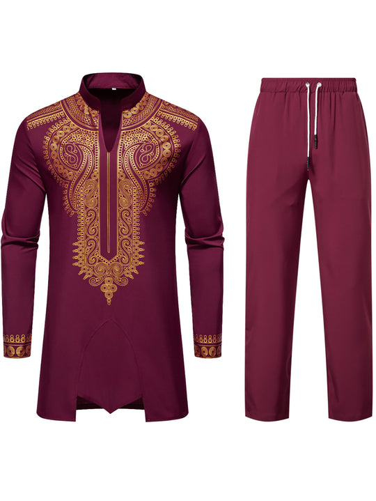 Herren Traditionelles besticktes Tunika‑Set mit Mandarinkragen und elastischer Hose Shop Nory