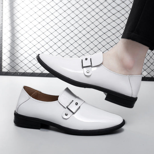Herren eleganter Leder Slipper mit dekorativem Riemen