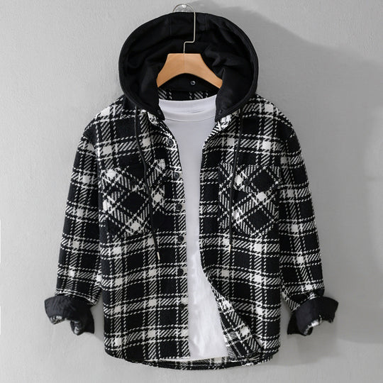 Herren Karierter Overshirt mit gesteppter Kapuze und Thermofutter Shop Nory