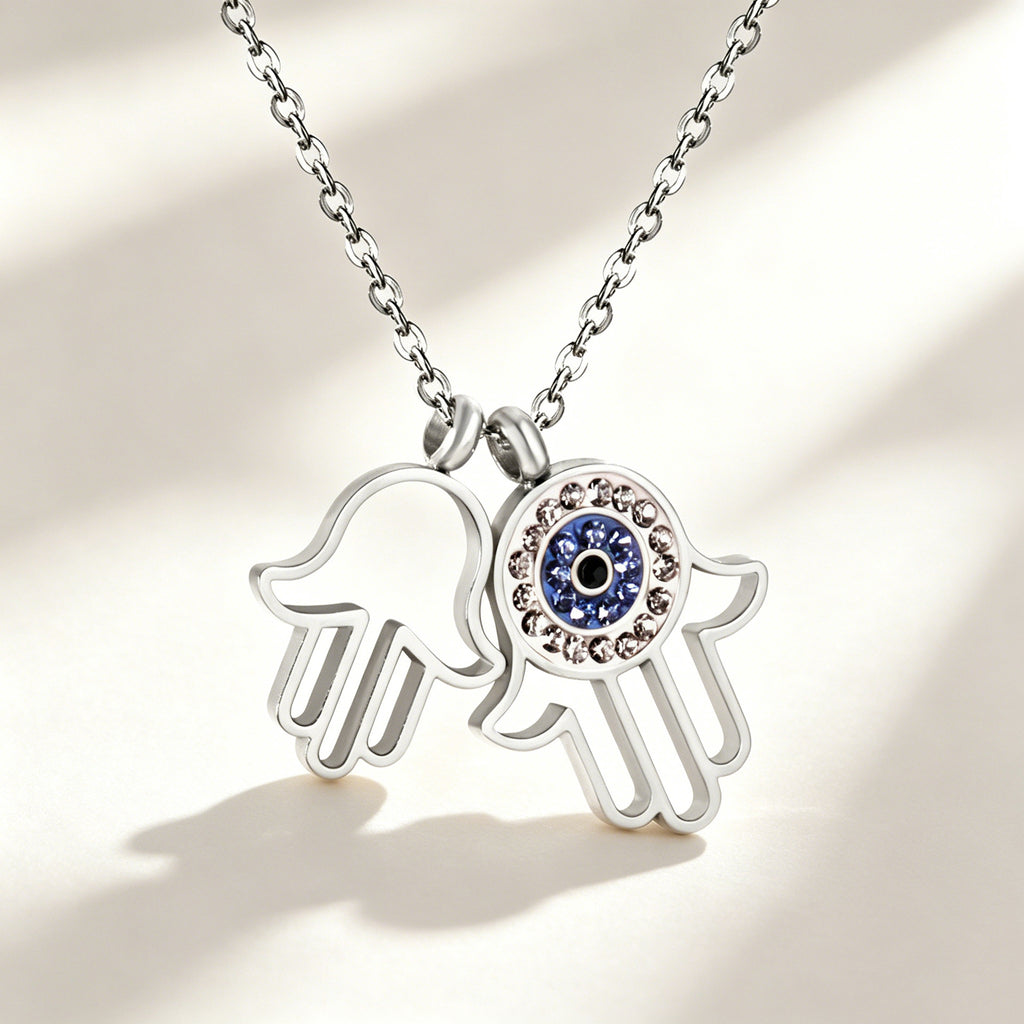 Damen Halskette mit Hamsa-Anhänger aus hochwertigem Edelstahl und funkelnden Zirkonia Shop Nory