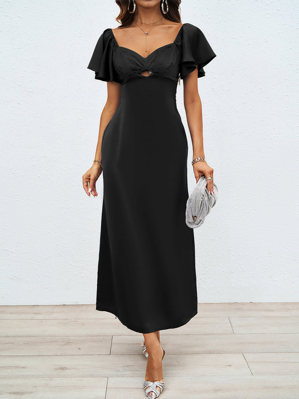Damen Maxikleid mit schulterfreiem Design und eleganten Rüschendetails