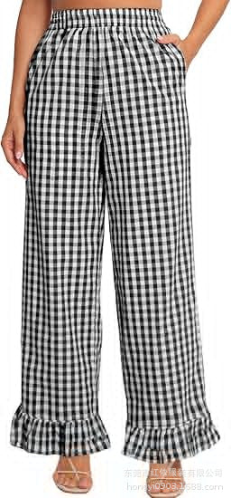 Damen Palazzo-Hose mit elastischem Bund, Seitentaschen und Rüschensaum Shop Nory