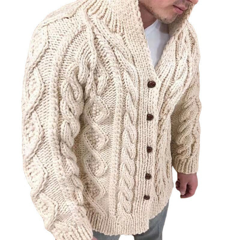 Herren Grobstrickjacke mit klassischem Stehkragen und Knopfverschluss