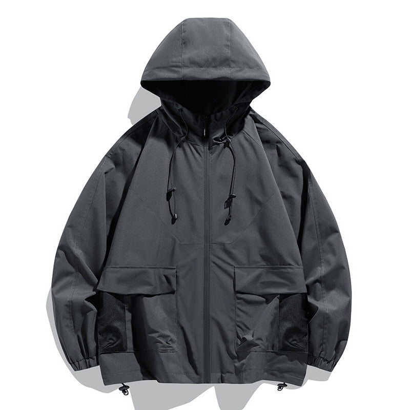 Herren Oversize Kapuzen-Windbreaker mit Multi‑Taschen, Mesh‑Einsätzen und Kordelzug Shop Nory