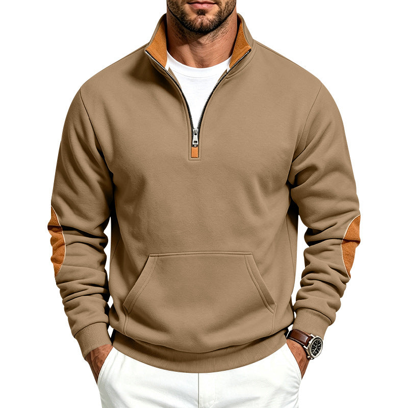 Herren Sweatshirt mit halbem Reißverschluss, Stehkragen und Ellenbogen-Patches Shop Nory