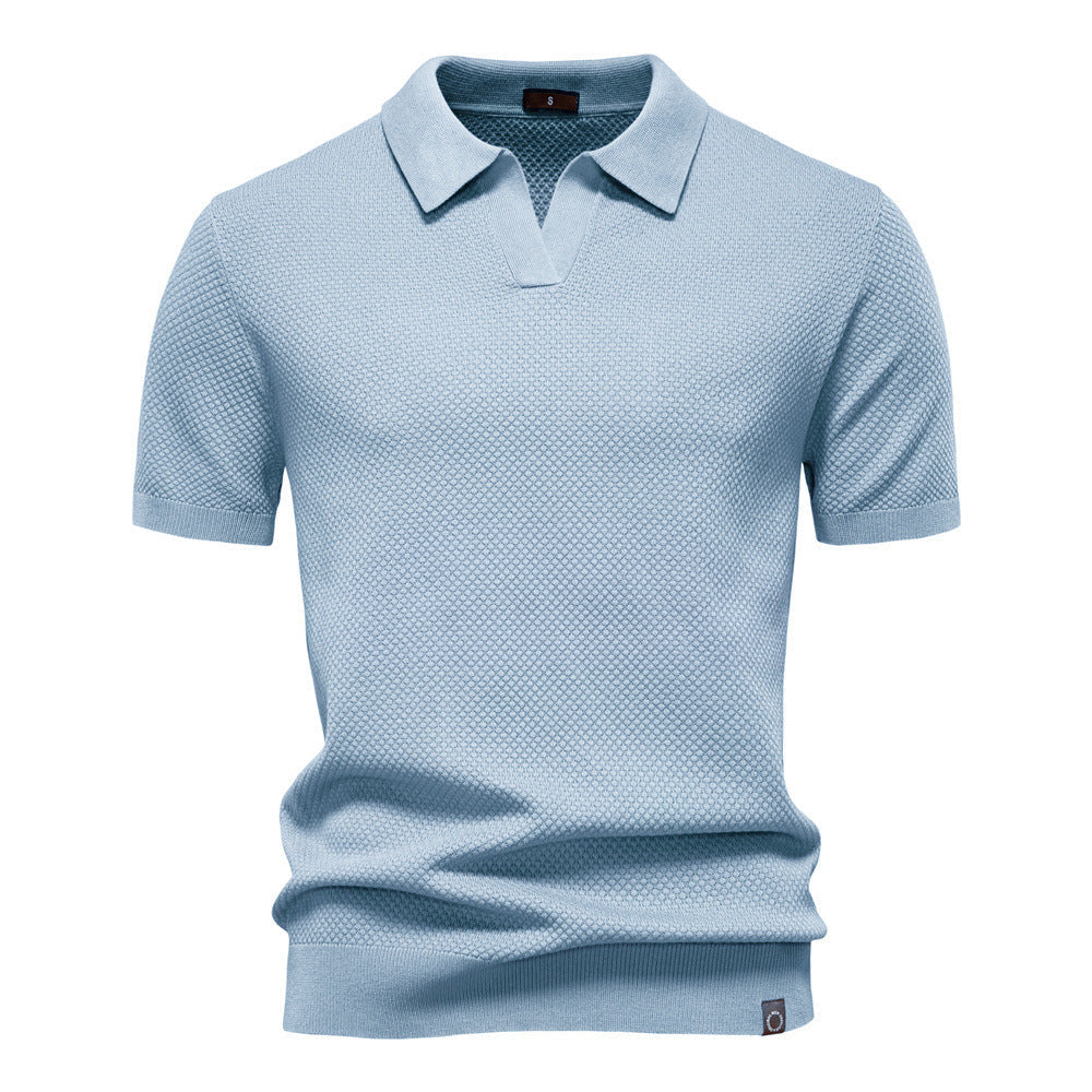 Herren nan strukturiertes Feinstrickpoloshirt mit offenem Reverskragen