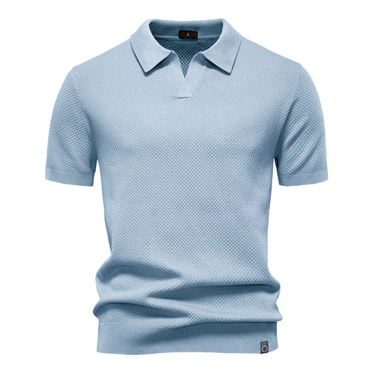 Herren nan strukturiertes Feinstrickpoloshirt mit offenem Reverskragen
