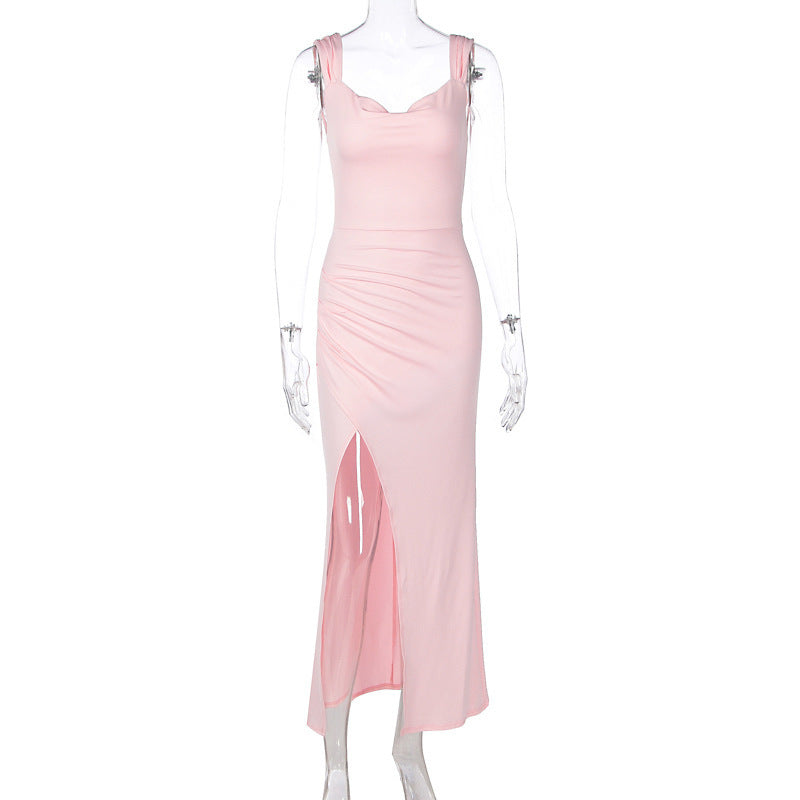 Damen Figurbetontes Maxi-Kleid mit elegantem Schlitz und Raffungen